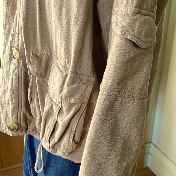 American Eagle 🦅 Beige Cotton Button Down Lightweight Bomber Jacket, Size L - Picture 3 of 16